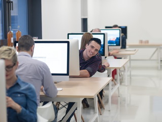 Fototapeta premium startup business, software developer working on desktop computer