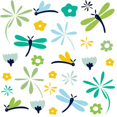 dragonfly seamless floral pattern - 103939587