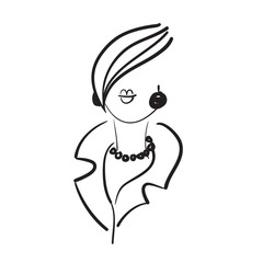 Hand drawn model woman vector icon illustration .