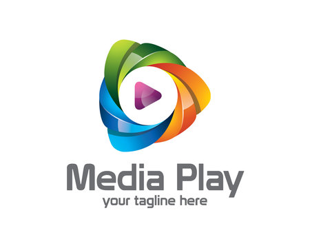 3D media play logo design. Colorful 3D media play logo vector te