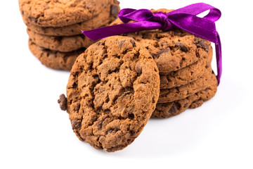 Chocolate chip cookies isolated on white