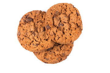 Chocolate chip cookies isolated on white