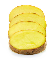 sliced potato on white background
