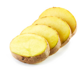 potato slices on white background