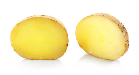 potato slices on white background