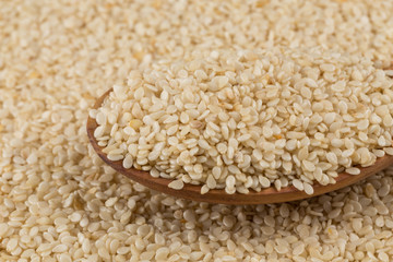 Sesame seeds on spoon