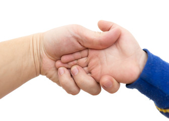 hand man and a boy on a white background