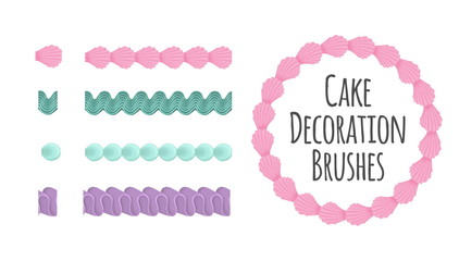 Naturally coloured realistic looking butter cream icing cake and dessert seamless decoration brushes. Drag the element to brush pannel to create a pattern brush. - obrazy, fototapety, plakaty