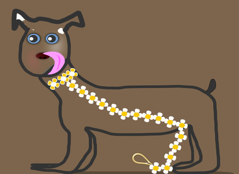 Perro bonito con colar y correas de margaritas.