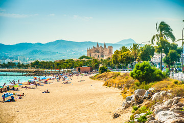 View of the beach of Palma de Mallorca - obrazy, fototapety, plakaty