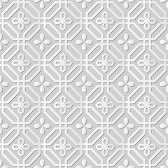 Vector damask seamless 3D paper art pattern background 294 Octagon Cross Flower Line
