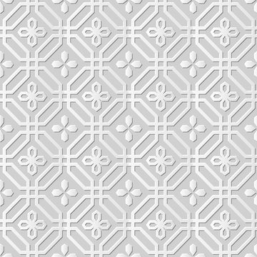Vector damask seamless 3D paper art pattern background 294 Octagon Cross Flower Line
