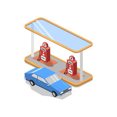 Isometric illustration, vector graphics with the image of a gas station, advertising, design, symbol.