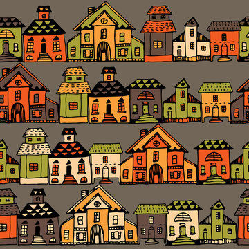 Cartoon village streets in vector.