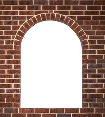 The arch with space for text frame in brick wall background