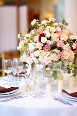 Beautiful table set for some festive event or wedding reception