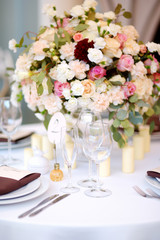 Beautiful table set for some festive event or wedding reception