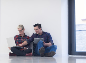 Obraz premium startup business, couple working on laptop computer at office