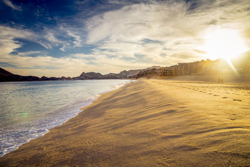 Sandy Beach View of Waves at Beach in Mexico, Cabo San Lucas