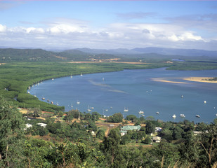 View Overlooking the Queensland town of  Cooktown and the Endeavour river from Grassy Hill.