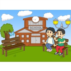 Children in the school park cartoon