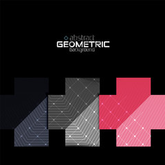 Naklejka premium Colorful geometric shapes with texture on black. Modern futuristic abstract design template