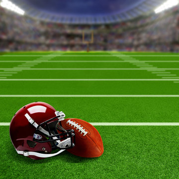 Football Stadium With Helmet and Ball and Copy Space
