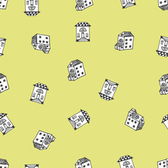 Seamless pattern with doodle houses.
