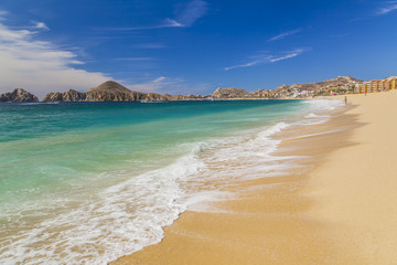 View of Waves at Sandy Beach of Cabo San Lucas in Mexico