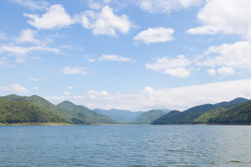 Mountains and water in the dam