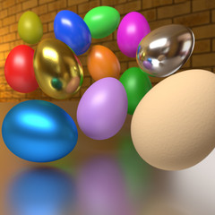 flying rendered colorful eggs