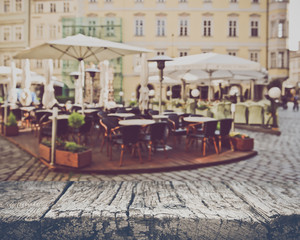 Blurred Empty Cafe in European City with Instagram Style Filter