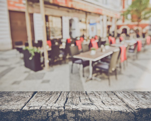 Blurred Empty Cafe in European City with Instagram Style Filter