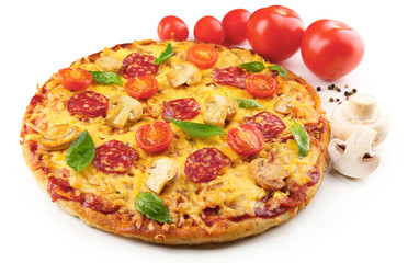 Delicious tasty pizza isolated on white