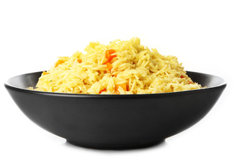 Dish of vegetarian rice isolated on white