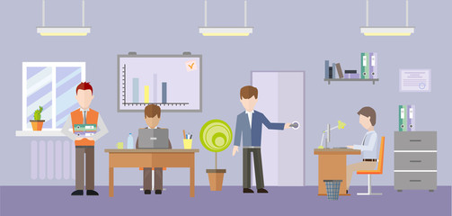 Office interior with people. Vector illustration.