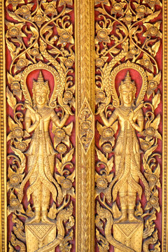 Gold Angels stripes Thai arts on door church