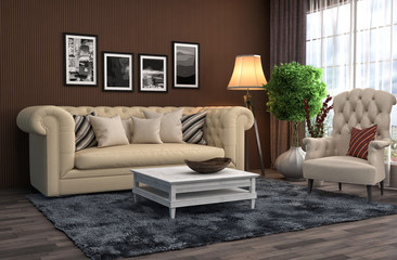 interior with sofa. 3d illustration