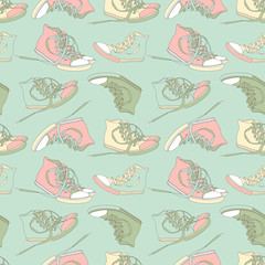 Vintage seamless pattern of sneakers