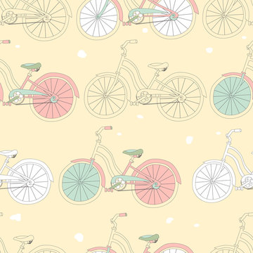 Vector seamless pattern with vintage bicycles.