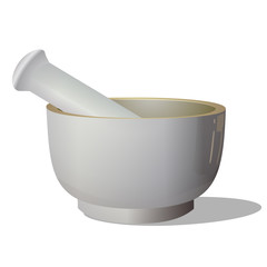 белая ступка на белом фоне