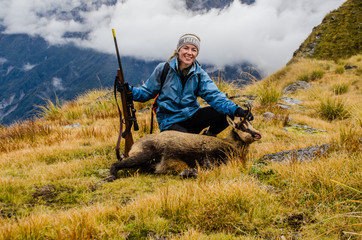 woman with chamois she has shot