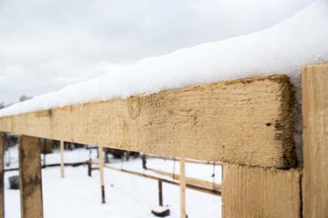 Wooden beams under the snow