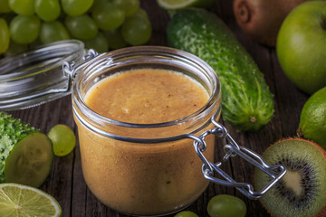 Homemade fruit and vegetable smoothie.