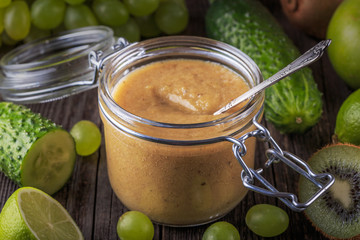 Homemade fruit and vegetable smoothie.