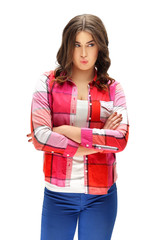 Fototapeta premium Portrait of displeased young girl looking away