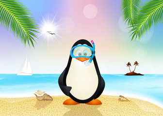 Fototapeta premium penguin with scuba mask
