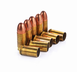 Bullet, bullet casings isolated on white background