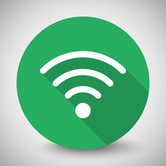 White Wireless icon with long shadow on green circle