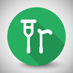 White Crutch Cane icon with long shadow on green circle